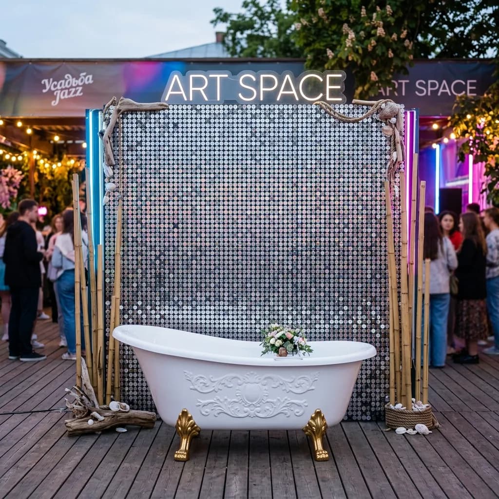 Аренда Фотозона Серебристые пайетки с ванной для событий в Stella di Mosca в Сочи | ART SPACE — фото 1