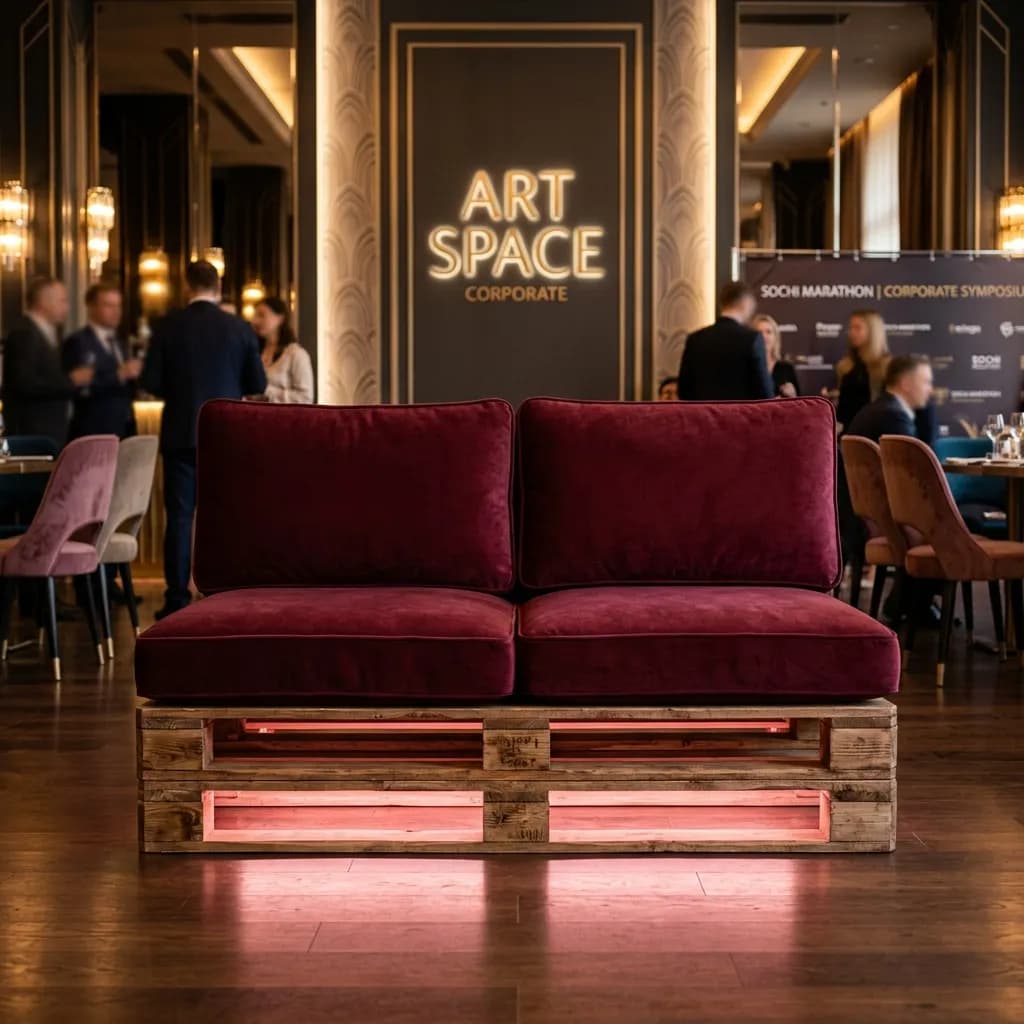 Аренда дивана из паллет двухместного для событий в санатории Сочи | ART SPACE